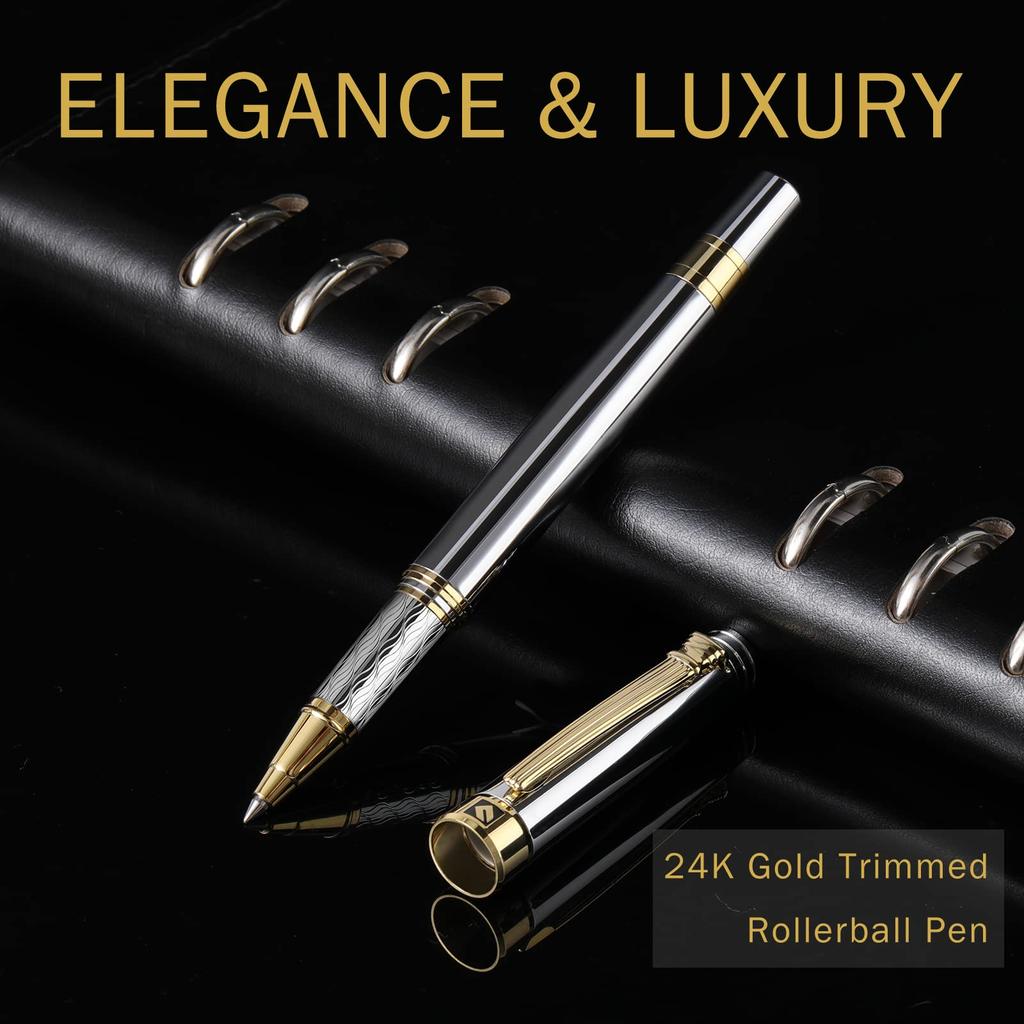 Stylo bille KEYZOR de luxe pour hommes et femmes Superbe stylo de luxe avec encre Schmidt Or 24 carats Stylo roller premium Coffret cadeau pour anniversaire -