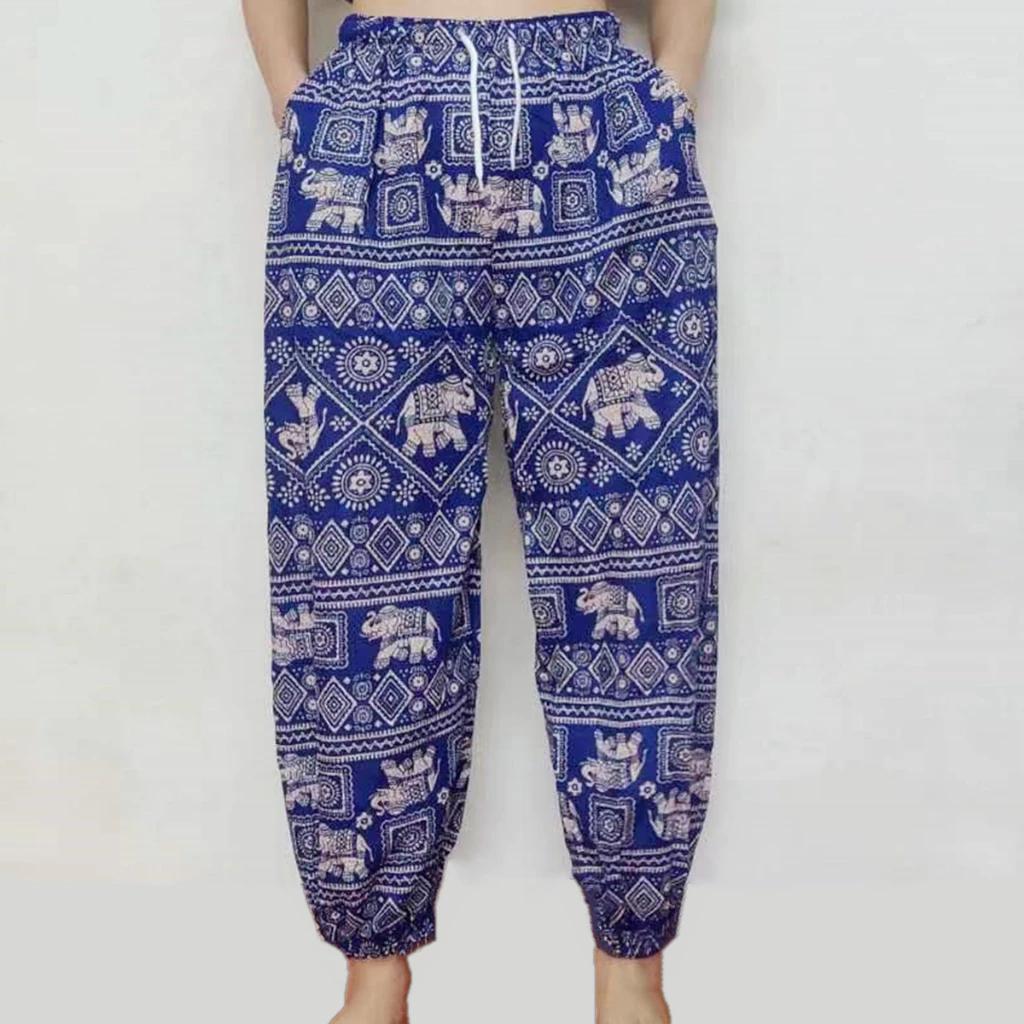 Elephant Jump Pants Pocket Adjustable Elastic High Waistband Strap Unisex Man Women Print Thailand Casual Streetwear Beach Bohemian Retro Vintage