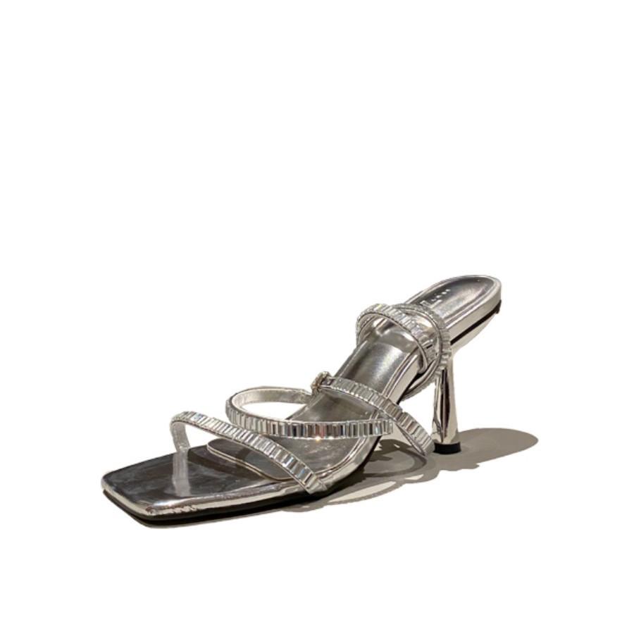 Silver Open-toed Rhinestone Transparent Wine Glass and Roman Sandals Female Sexy Fairy Style Crystal High Heels Niche Design