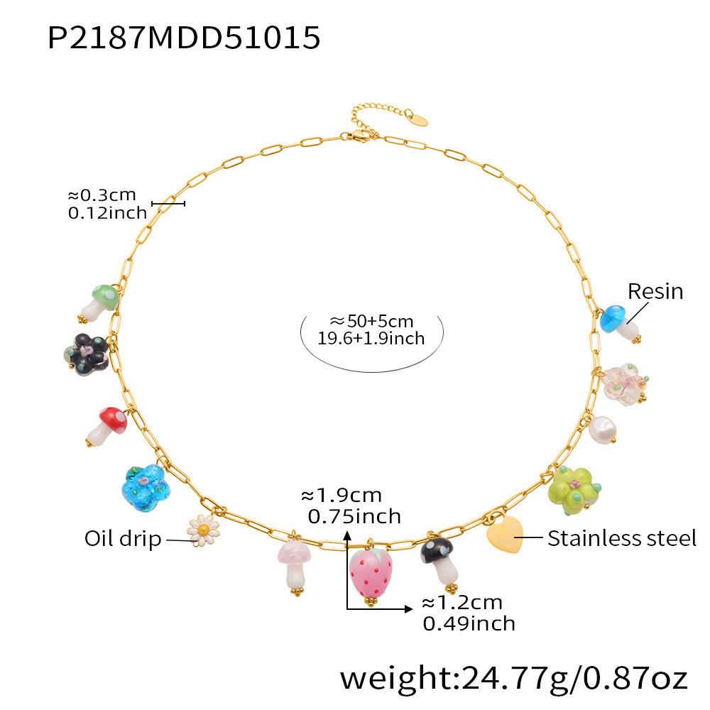Qiong Yao Personalized 18K Gold Plated Stainless Steel Multi-Pendant Necklace with Resin Mushroom Heart Design