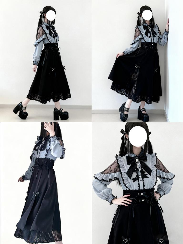 Ladylike Lolita Blouse and Skirt French Girly Stylish Size M [KALAOK] Set, Style, Spring, Summer, Autumn, Winter, Blue,