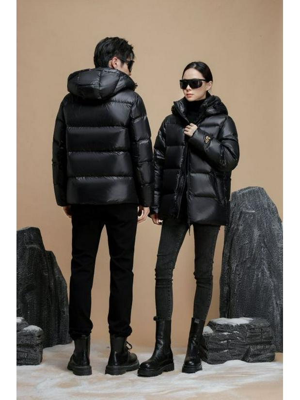 Unisex Black Gold Short Down Winter Jacket - Thickened Cotton-Padded Outerwear Trend