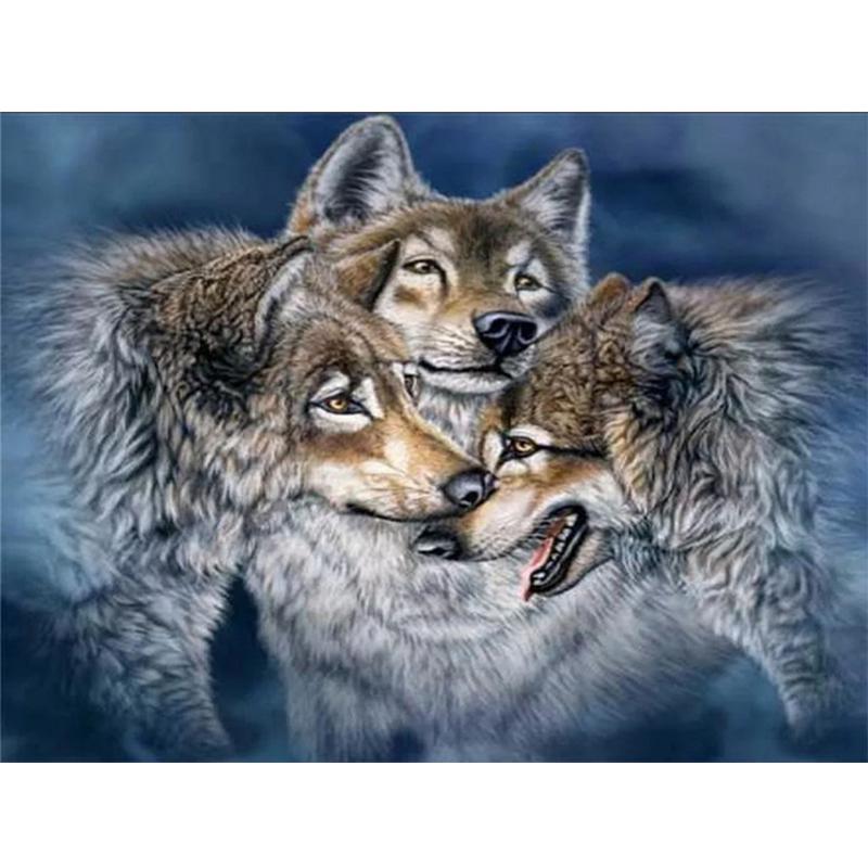 5D DIY Diamond Painting Wolf Cross Stitch Kit Full Drill Round Embroidery Animals Mosaic Art Picture of Rhinestones Decor Gift