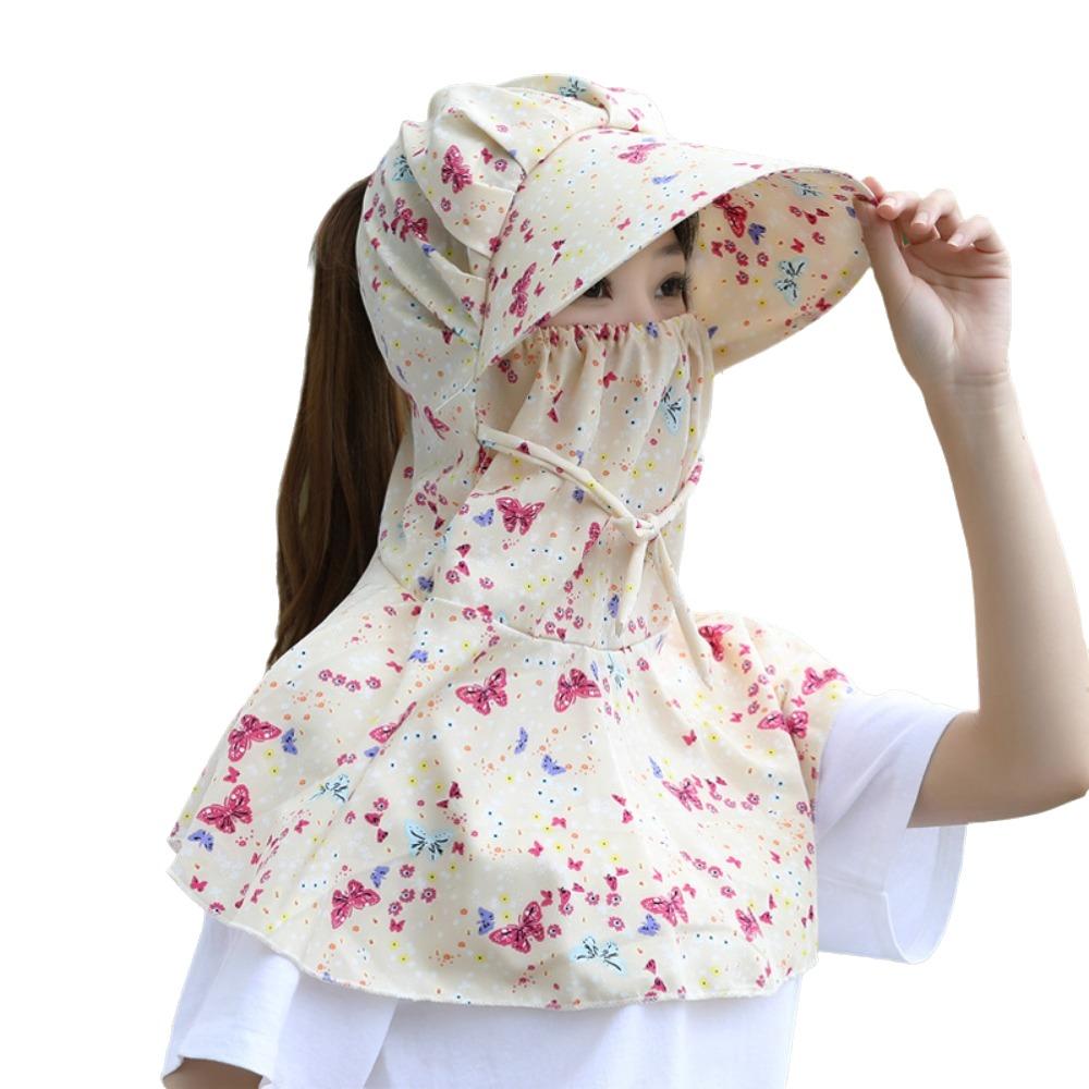 Flower Sun Protection Hat Sunscreen Bucket Hat with Mask Breathable Wide Brim Bucket Cap  Girl
