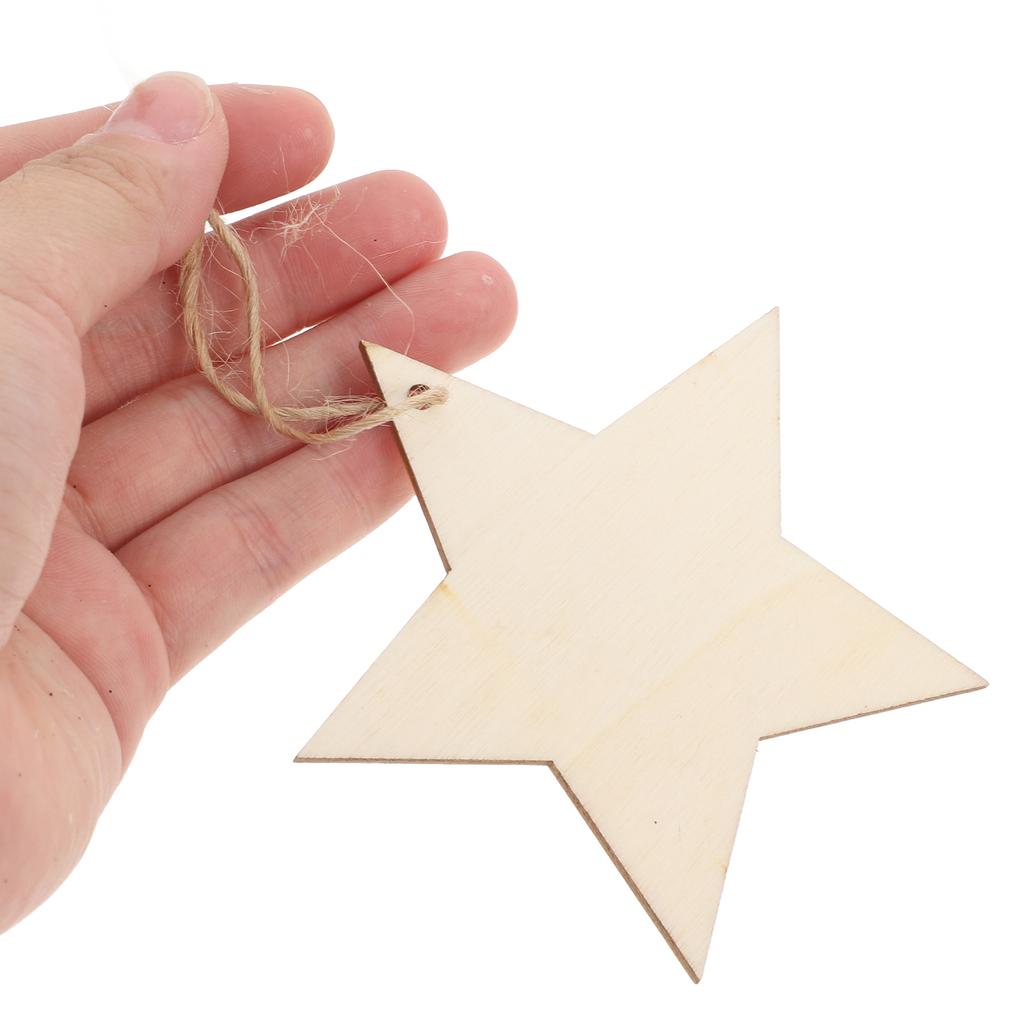50Pcs Wooden Star Pendant Adorable Pentagram Hanging Ornament for Christmas Tree Decor DIY Craft with Mini Hole Premium