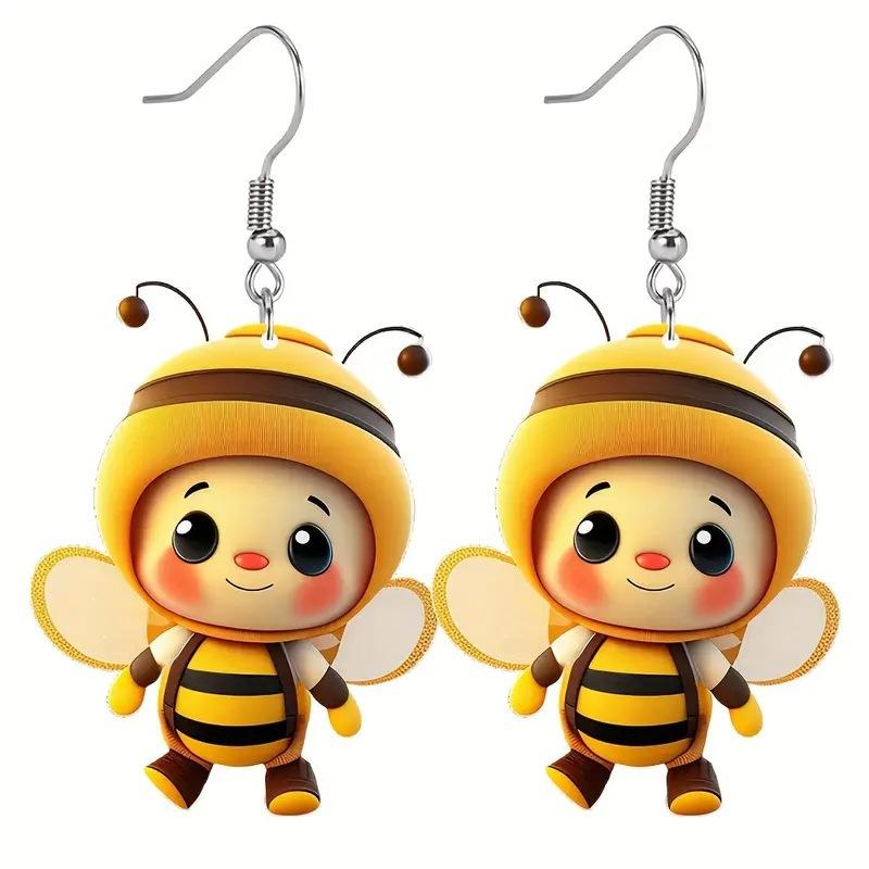 

Hot Bee Pattern Acrylic Colorful Drop Earrings Creative Lovely Insect Dangle Earrings for Women Cute Girls Party Jewelry Gift Bee