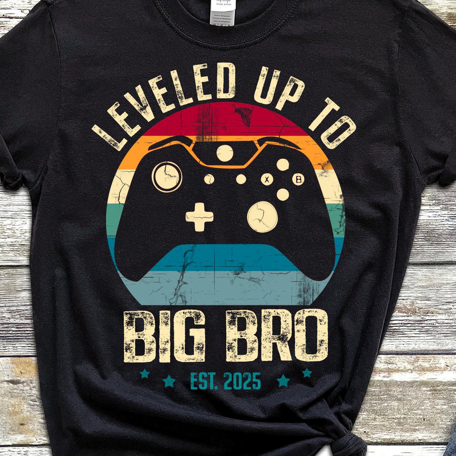 Leveled Up to Big Bro T-Shirt, Funny Sibling Announcement Shirt, Gamer Big Brother Tee, Pregnancy Reveal Shirt, T-shirt, T-shirt Est 2025 S