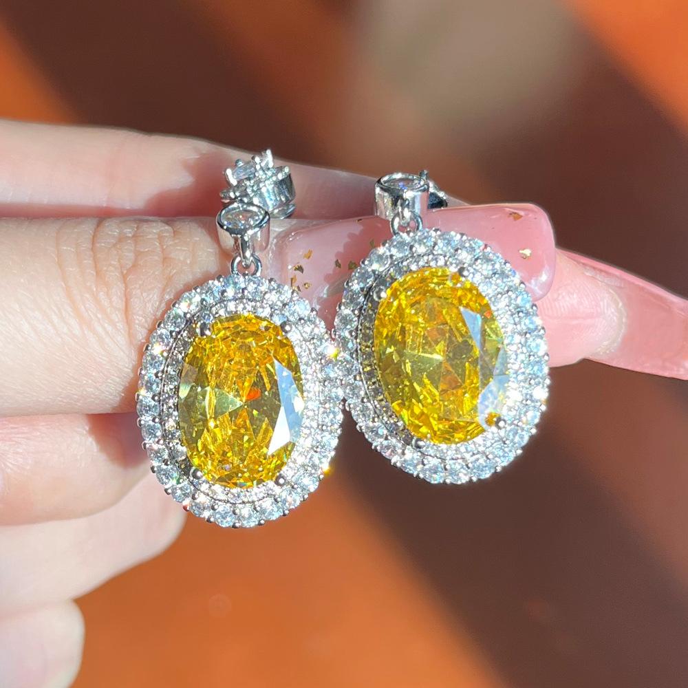 Kuaitiao Caibao Series Yellow Diamond Earrings, Heavy Industry Design Light Luxury Pink Diamond Long Earrings For Women