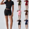Breathable Bare Feel Yoga Sports Set: Women's Butt Lifting Short Sleeve Top & Drawstring Shorts