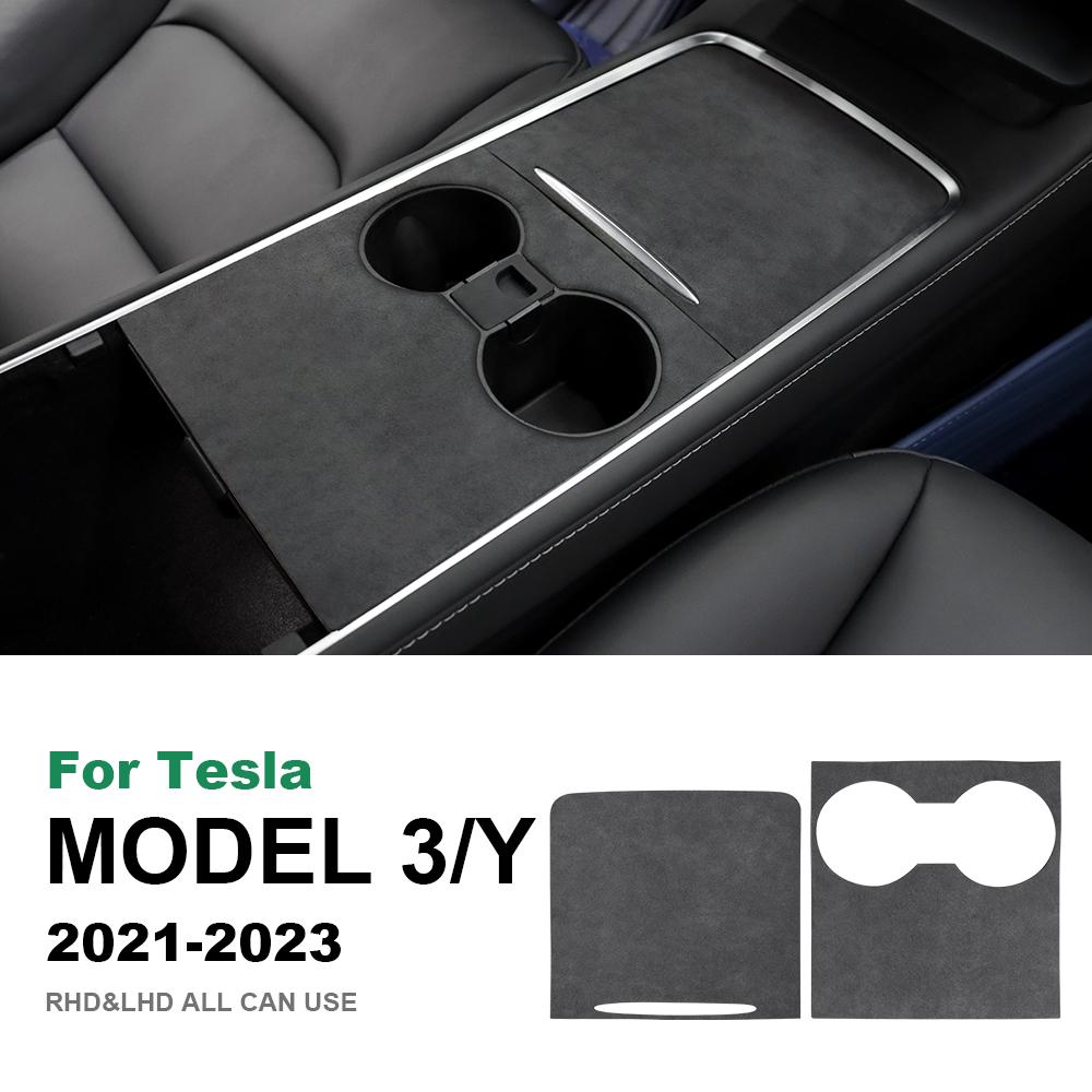 

Top Suede Mat Water Cup Holder Trim Sticker for Tesla Model 3 2025-2025 Model Y 2020-2025 Car Center Console Armrest Accessories Suede B