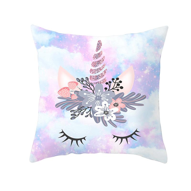 Time Cartoon Home Decor Pillow Purple Unicorn Pillowcase Rainbow Sunrise Sofa Cushion Cover