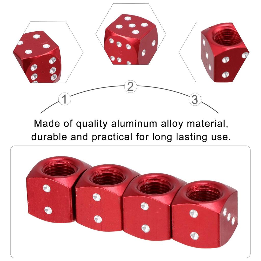 VORCOOL Air Valve Cap for Car, Aluminum Alloy, Red Dice, Tire Valve Cap, Motorcycle, Bicycle, Stylish, Set of 4