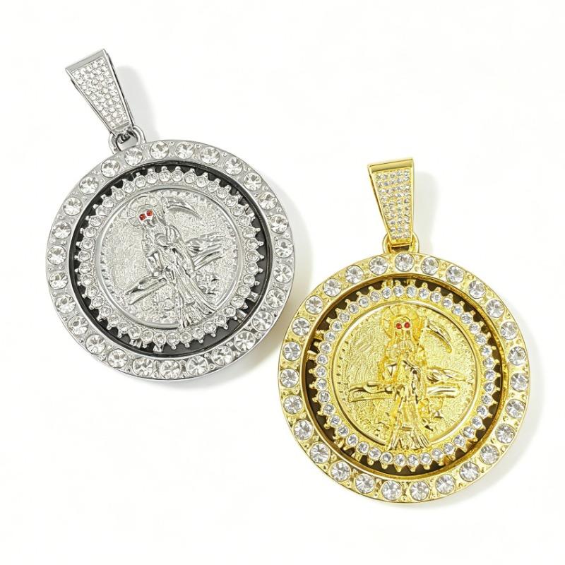 European and American New Alloy Full Diamond Personalized Rotating Sickle Death Pendant Hip-hop Necklace Men's Jewelry