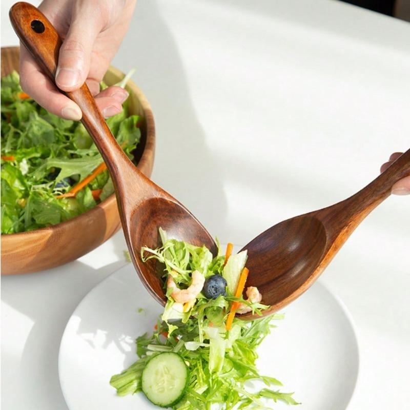Premium Natural Wood Salad Spoon and Fork Durable Long Handle Mixing Utensils for Home Kitchen Restaurant Use Salad Preparation,