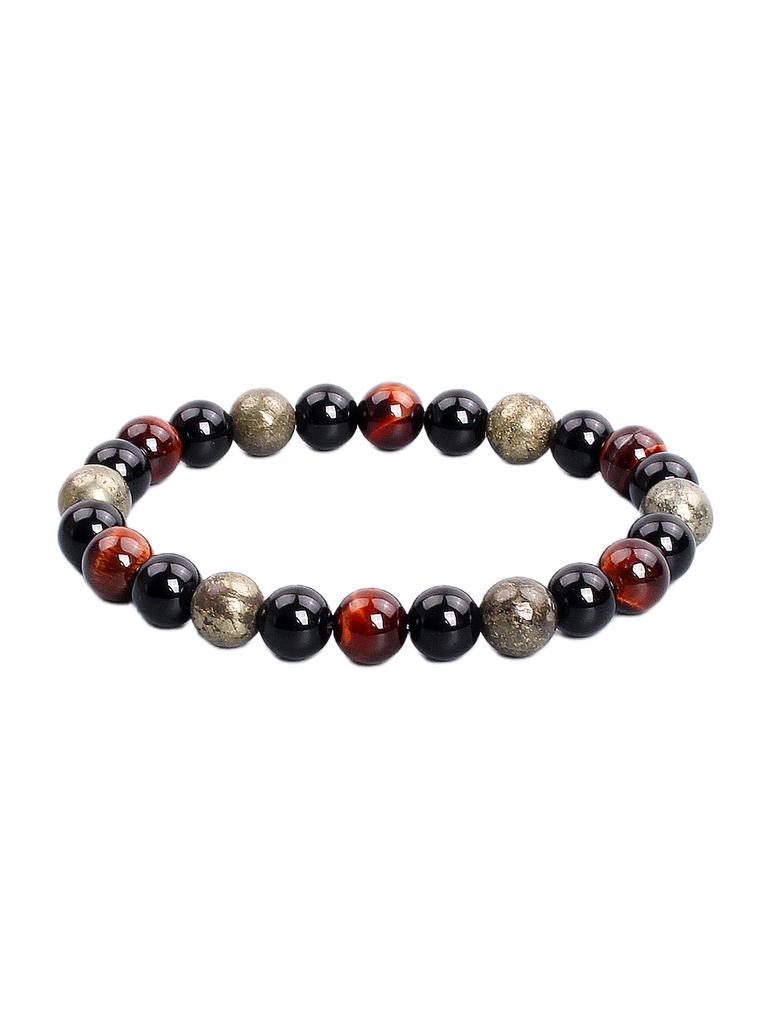 Triple Protection Natural Stone Beads Bracelet Tiger's Eye for Courage Obsidian for Grounding & Pyrite for Wealth Health Jewelry