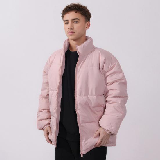 Men Cotton Coat Solid Color Stand Collar Long Sleeve Down Coat with Pockets Winter