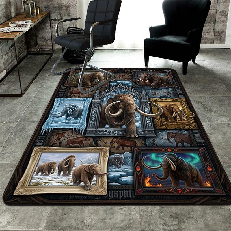 Prehistoric Mammoth Collage Pattern Rug Floor Mat for Living Room or Bedroom Soft and Comfortable Carpet a Gift for Birthday and Holiday.
