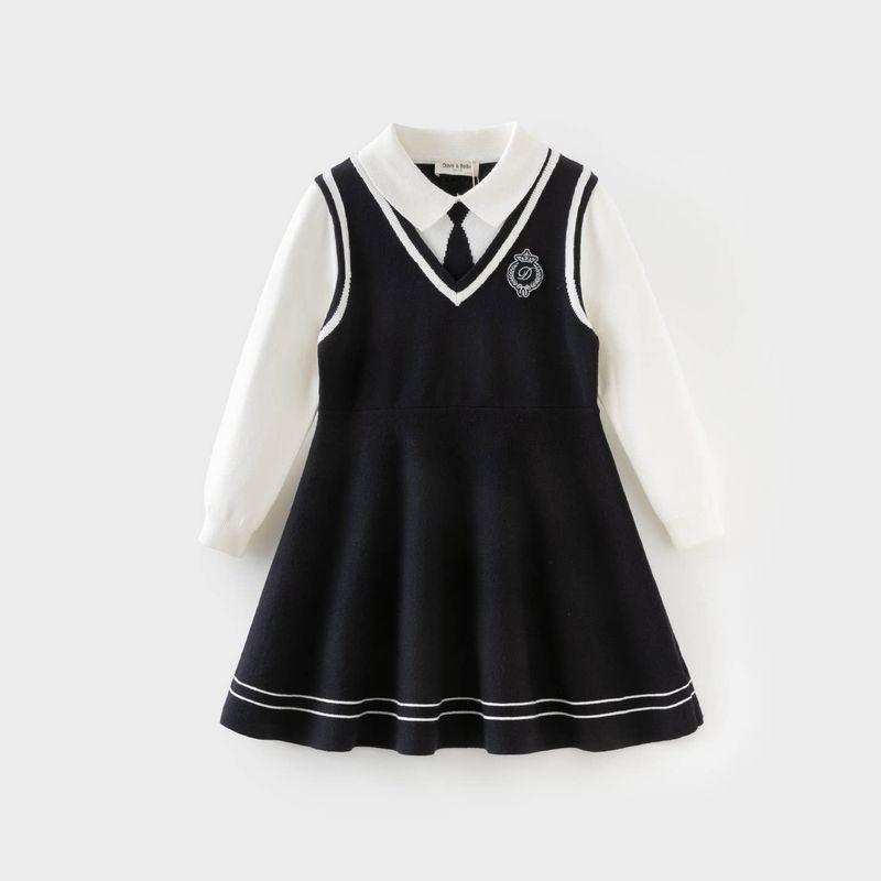 David Bella Kidsren s Preppy Style Dress 2026 Girls  Skirt Big Kidsren s New Uniform Girls  Spring Clothing Kidsren s Clothing Navy Blue [Ready in Stock] 160