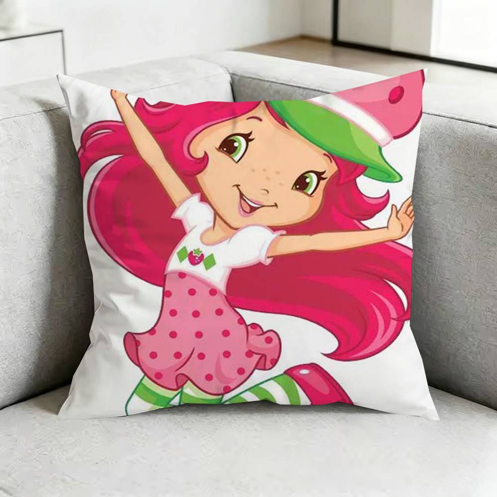 Süßes Erdbeer-Shortcake-Mädchen Kissenbezug Quadratisch Doppelseitige Sofakissenhülle Schlafzimmer Nachttischkissen Geschenk