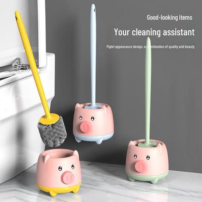 Pig-Shaped Wall-Mounted Toilet Brush with Holder