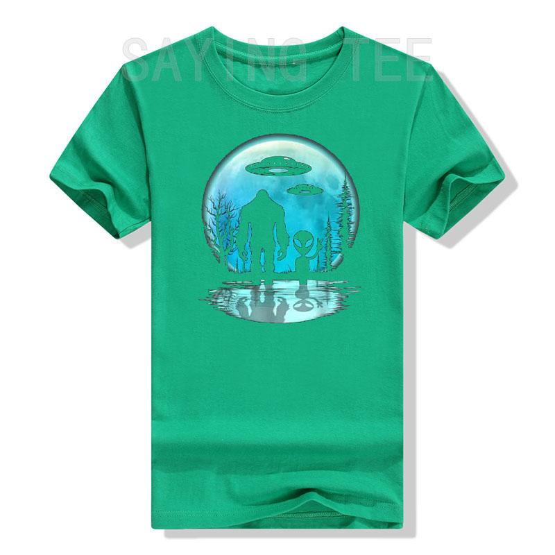 Alien and Bigfoot Moon T-Shirt Funny UFO Lover Graphic Tee Tops Cotton Fashion Short Sleeve Blouses Husband Boys Birthday Gift