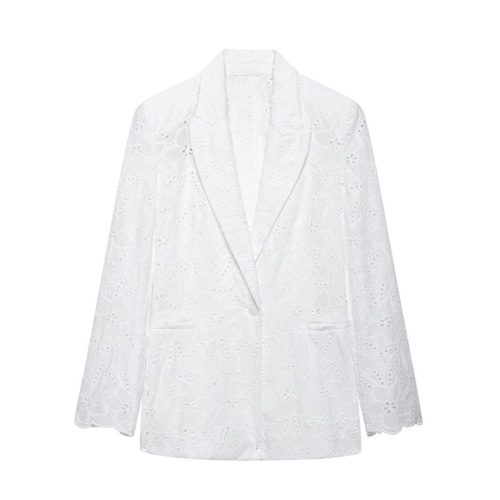 TAOP&ZA Women's Summer Hollow Embroidery Suit: Elegant Fashion Jacket & Casual Shorts