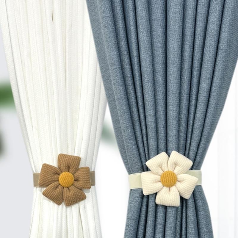 Pack of 2 Floral Elastic Curtain Tiebacks Adjustable Strap Window Drape Holdbacks for Children Room Home Office Decors