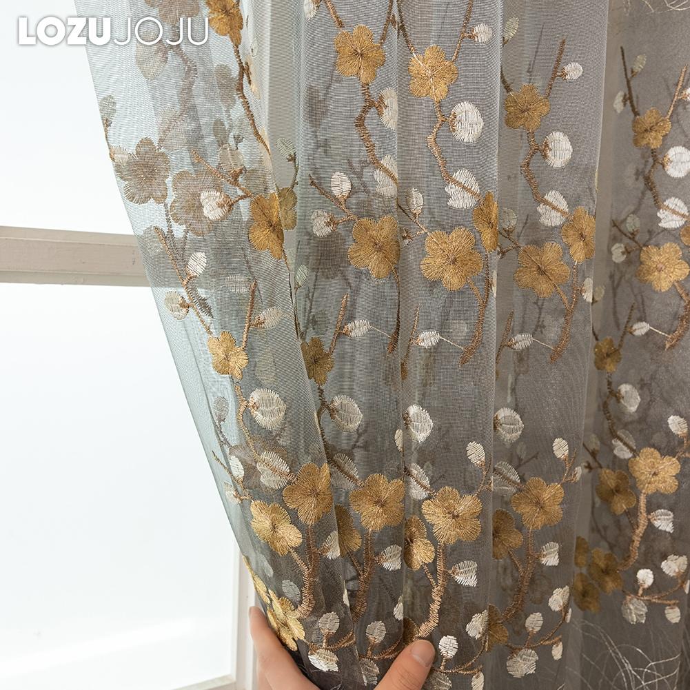 1PC LOZUJOJU European Retro Embroidered Sheer Curtain, Plum Blossom Pattern Transparent Curtain for Living Room Bedroom Balcony Window Home Decor
