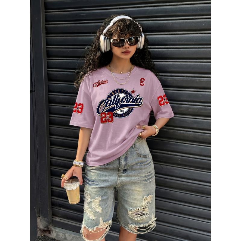 Summer women's T-shirt with letter printing lightweight breathable casual fashionable European and American street style
