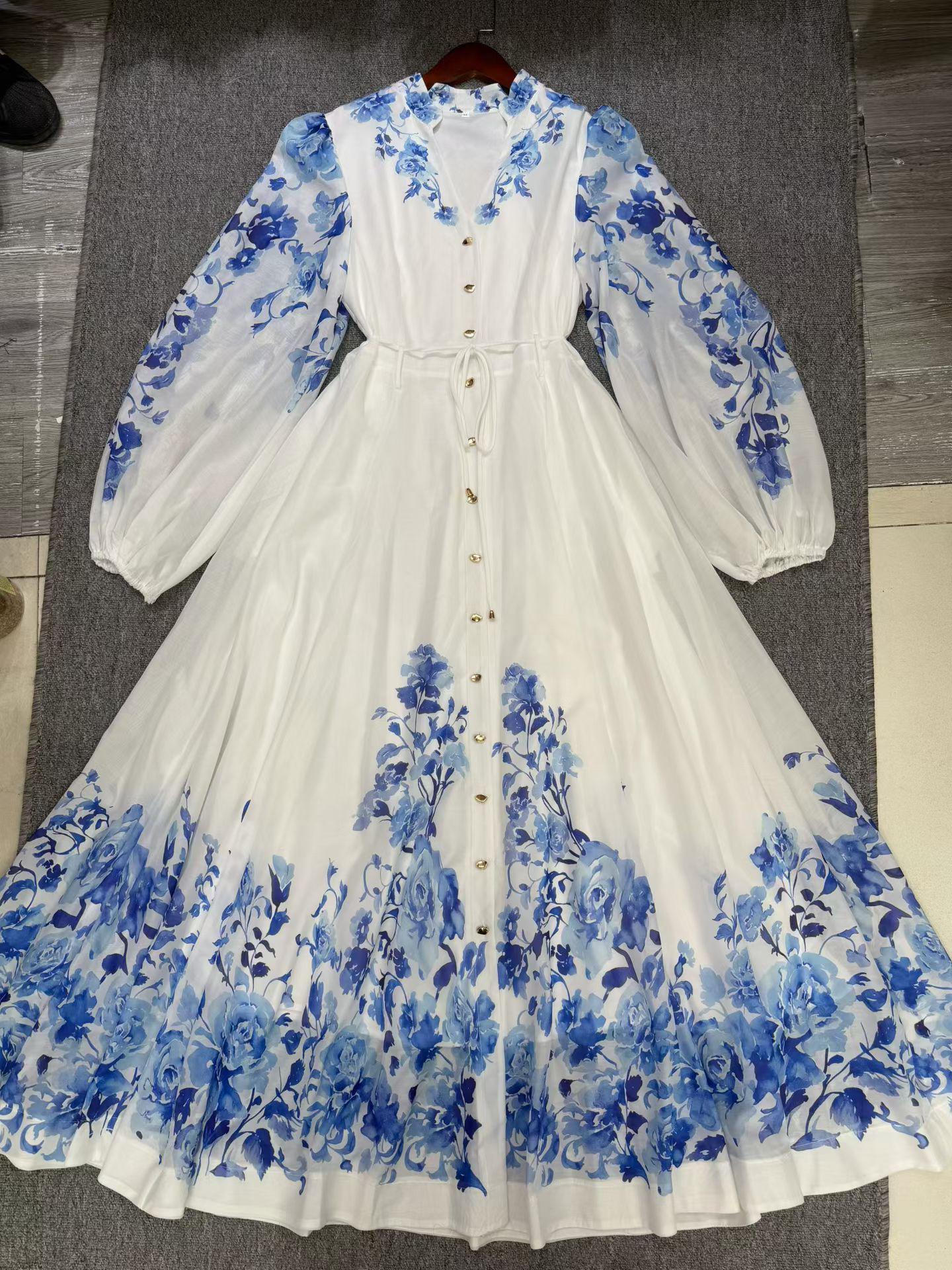 Elegant Retro Long Sleeve Waist-Cinching Dress for Women, Spring 2025 Collection L
