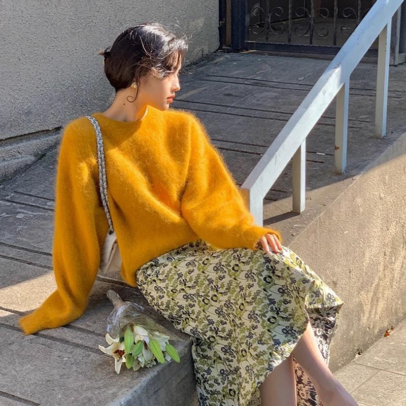 

Осенне-зимний женский свитер, свободный мягкий ленивый теплый оранжевый трикотаж в стиле ретро