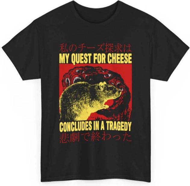 My Quest for Cheese Rat Japanese Ventilate Casual Oneck Printed TShirt New Arrival Streetwear Harajuku Shortsleev Unique Tee