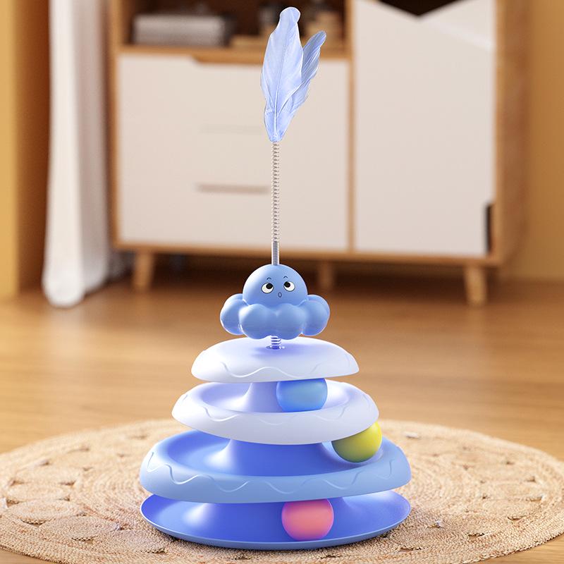 Octopus Cat Turntable Toy – Self-Amusement Track, Ball & Feather Teaser for Relieving Boredom in Cats.