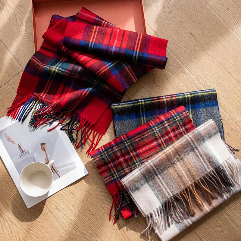New Year Wool Scarf Plaid Women's Autumn and Winter Versatile Shawl Student Plaid Simple Warm Scarf Cashmere Feel