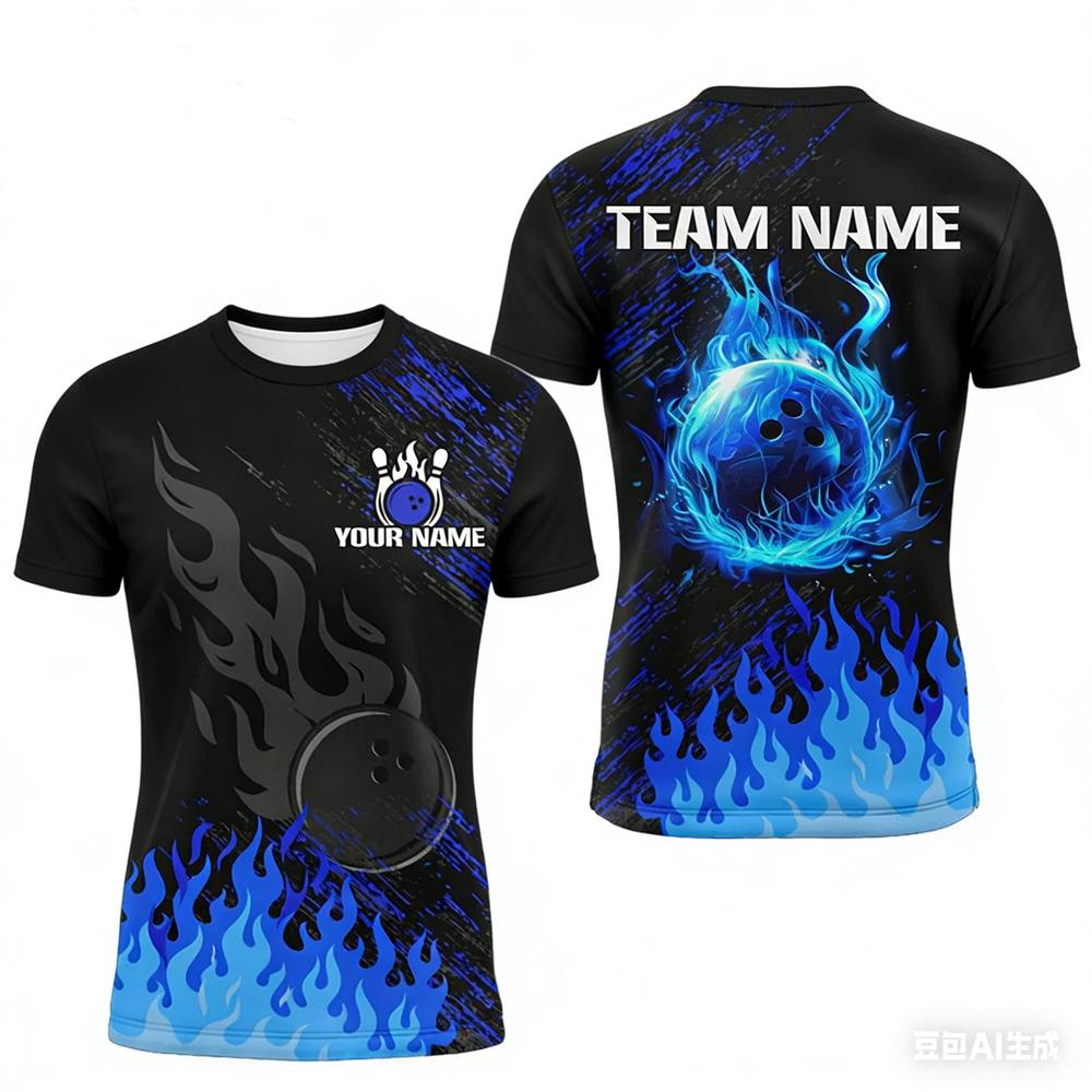 Funny 3D Print Bowling Ball Pattern Men's T Shirt Personalization Name Bowling Team Jerseys Casual O-neck Loose Short Sleeve Top