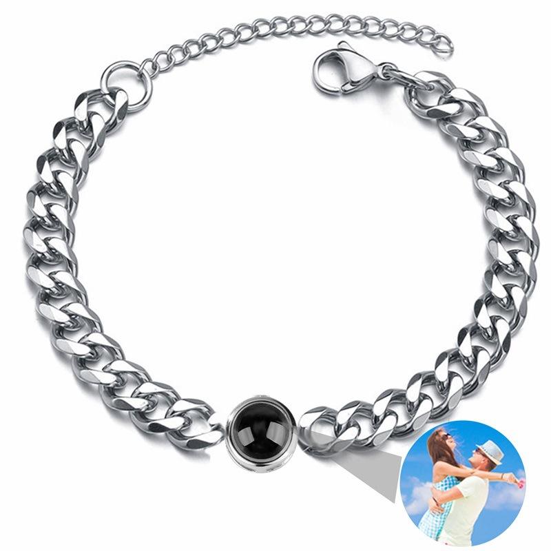 JYL TS Bracelet Men s Cuban Chain  Custom Projection Ignites Confidence & Success Custom Photo-Silver