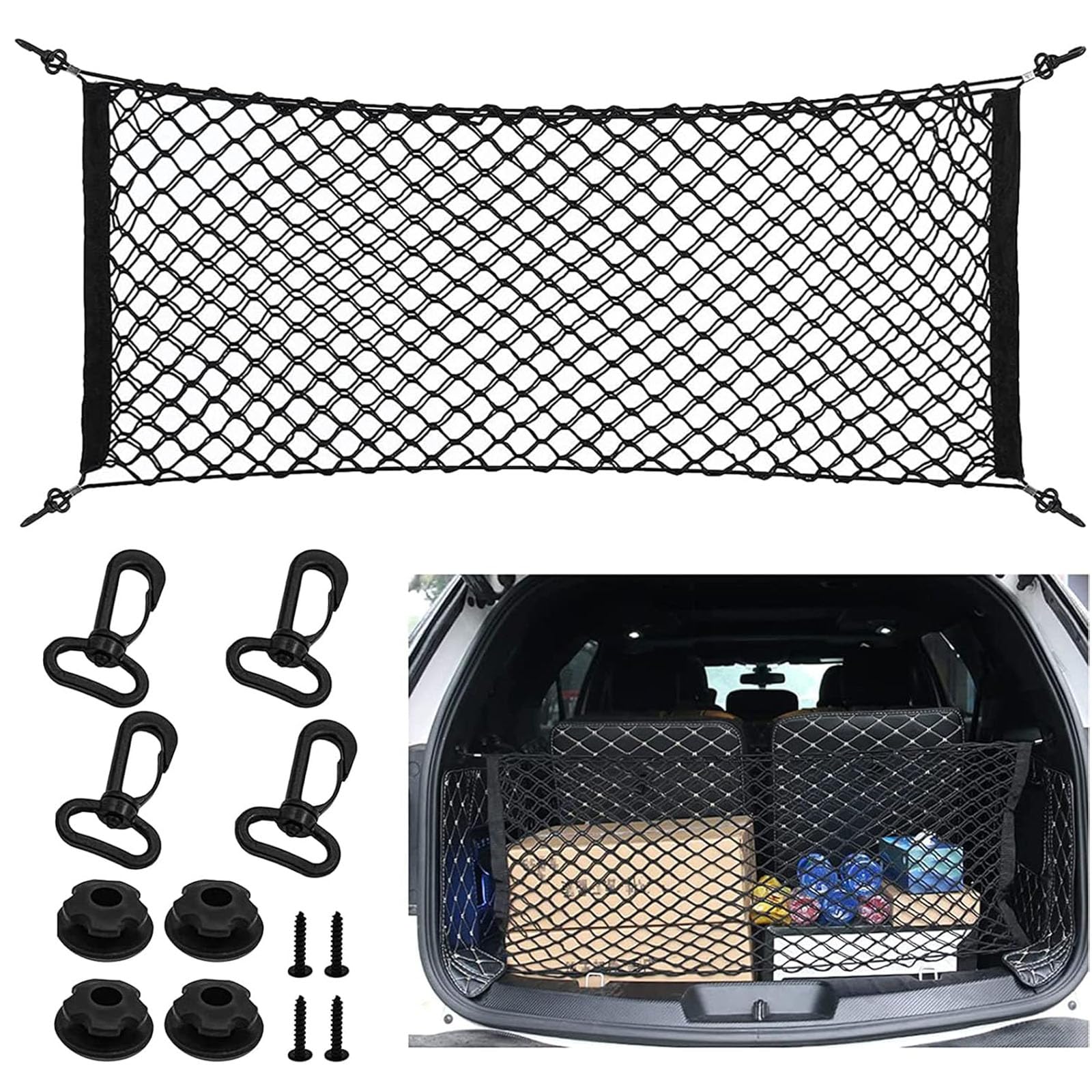 

YFFSFDC Cargo Net, Trunk Net, Luggage Net, 2 Layers, Multi-functional, Storage Net, Strong Elasticity, 110cm×40cm