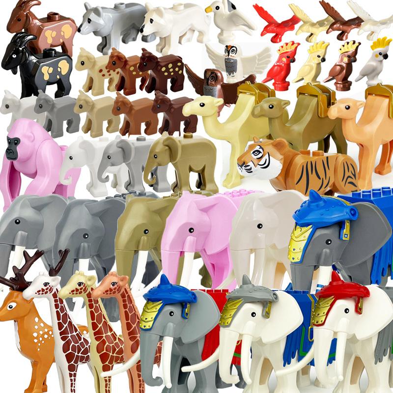 MOC Animal Scene Building Blocks Zoo Elephants Giraffes Chimpanzee Camels Goats Camel Parrots Pigeon Accessories Bricks Toys N09