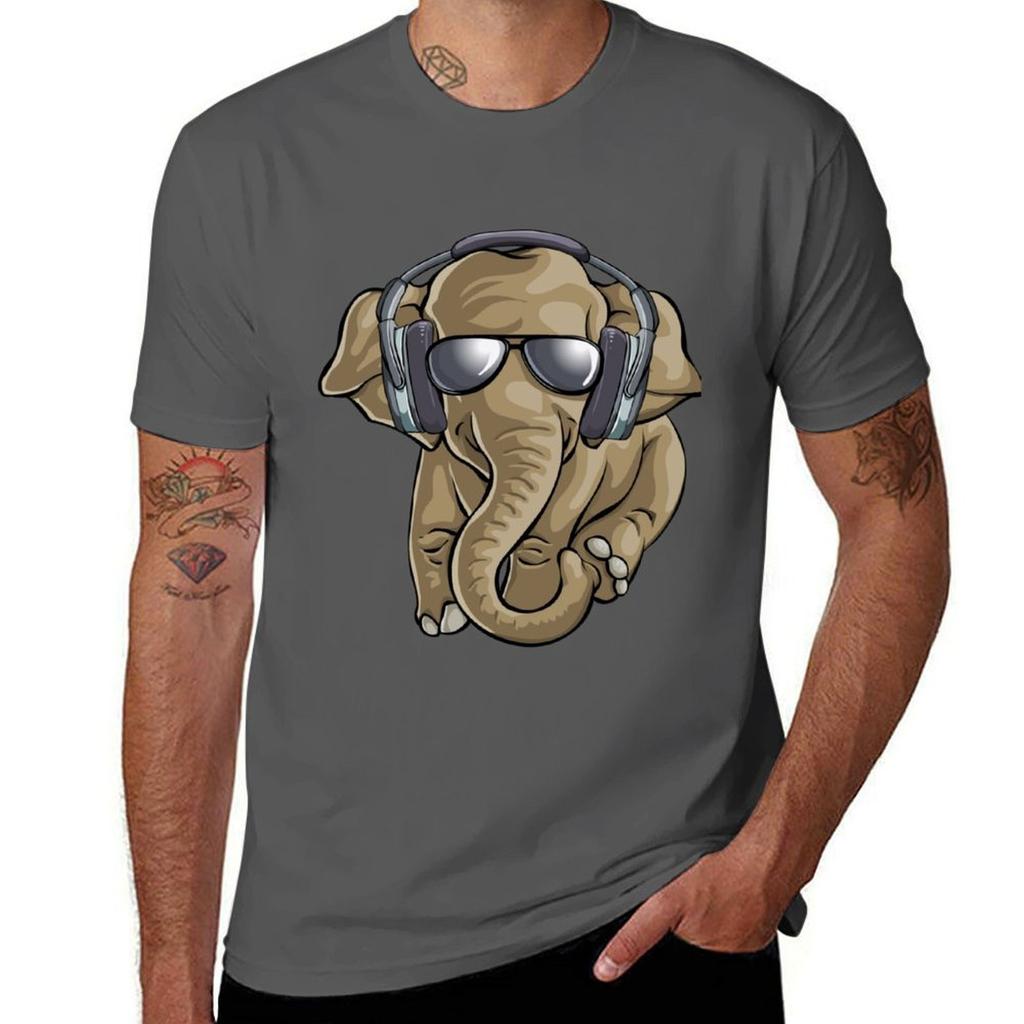 Cute Baby Elephant Dj Stylish Design TShirt Comfortable Basic Crew Neck Tee