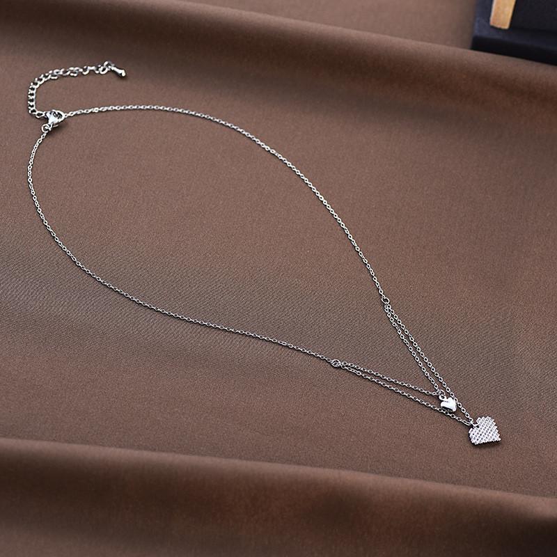 Elegant Vintage Titanium Steel Double Heart Necklace Luxurious Layered Pendant Jewelry
