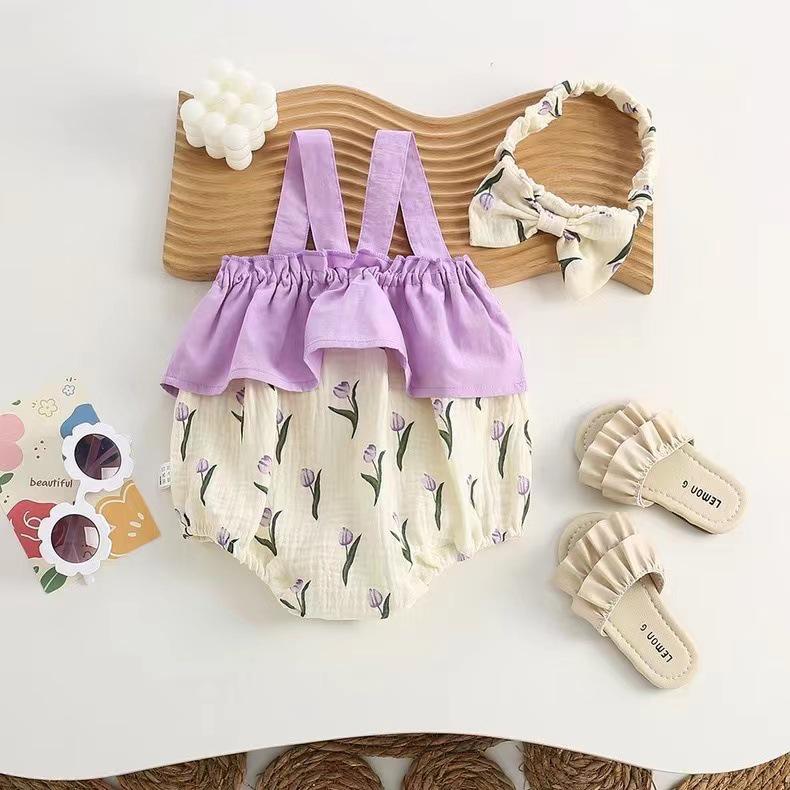 

Детский летний ромпер-слинг с принтом тюльпанов - Модный треугольный стиль 66cm