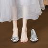 French gentle square head pearl flats women's 2025 new with skirt comfortable soft sole silver single shoes ballet shoes