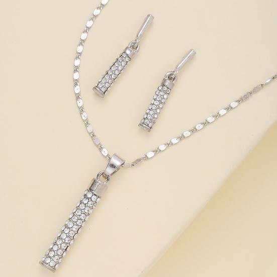 No Fading Silver Color/Golden Color Gorgeous Cylindrical Shape Bright Pendant Necklace Dangle Earrings Set