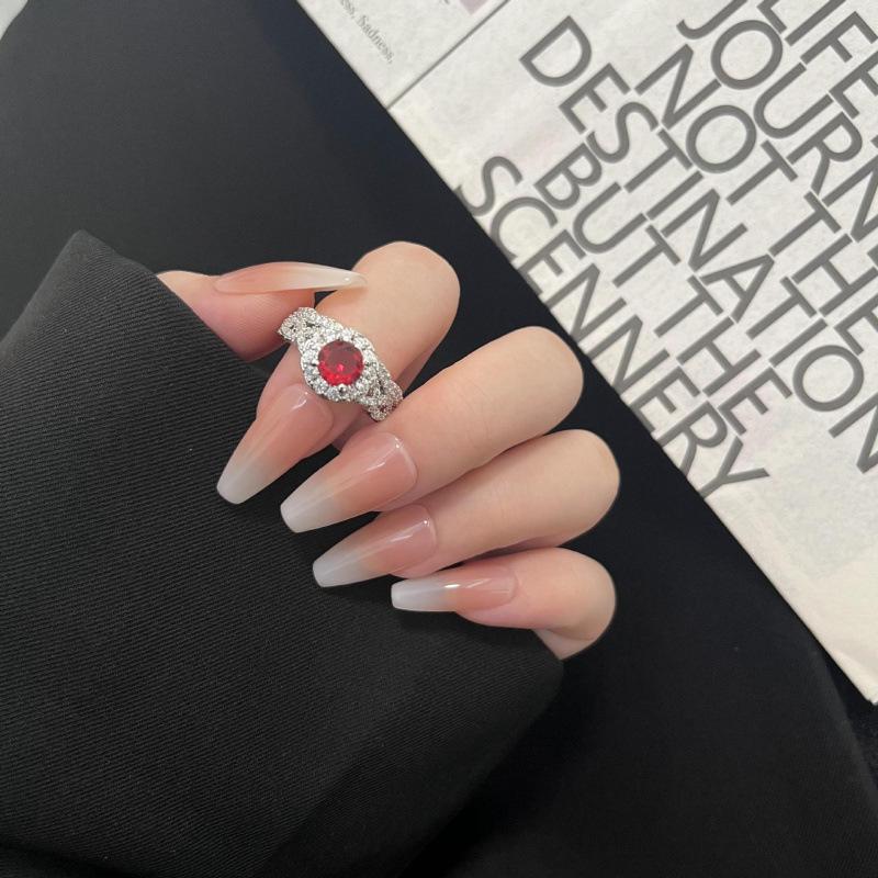 Pigeon Blood Ruby and Zircon Luxury Statement Ring Adjustable Open Size