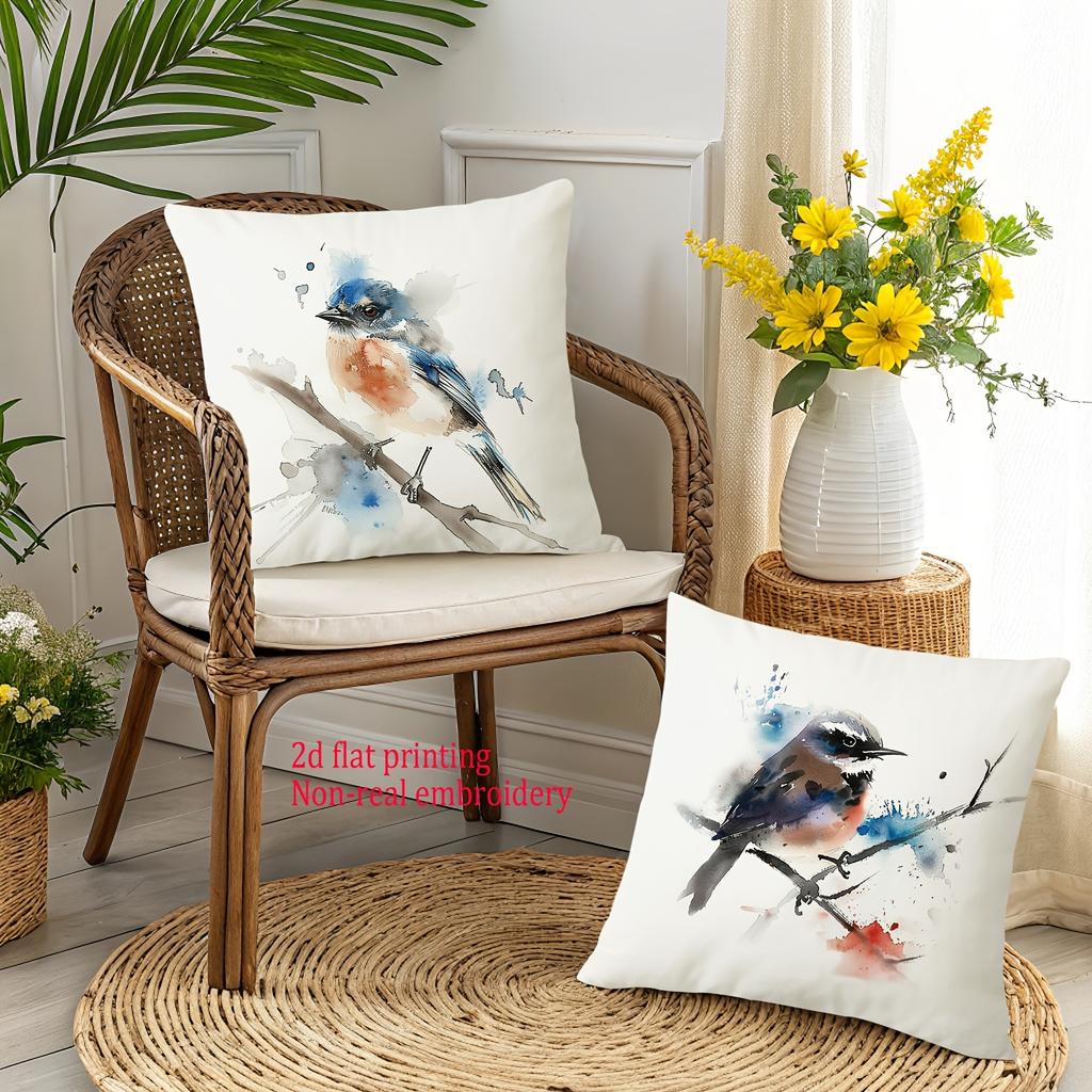 1/4pcs Bird-Patterned 2d Flat Printed Pillowcases Sofa Cushion Cover Home Bedroom Room Decoration