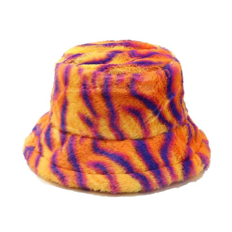 Autumn Winter Panama Hat Women Faux Fur Fisherman Hat Zebra Print Plush Velvet Warm Panama Hat Fisherman Hat Female