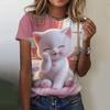 3D Print T Shirt Summer Street Cat Cartoon Tees Fashionable Tee Minimalist Pattern Women's T Shirt Round Neck Short Sleeved Top