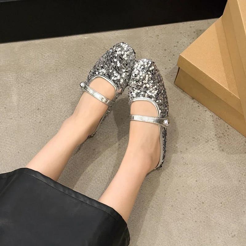 Fashion 2024 High Quality Women's Shoes New Hot Selling Fashion Baotou Women's Slippers Solid Color Sequined Casual Women's Flat Shoes