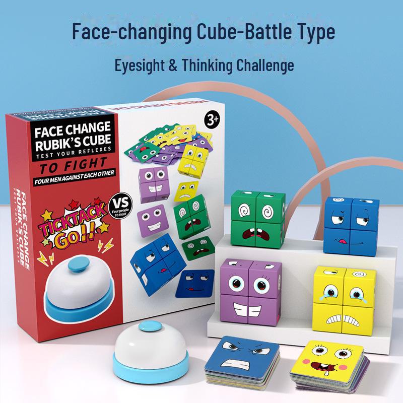 3D Wooden Face-Changing Rubik's Cube for Kids - Parent-Child Board Game and Challenge Toy