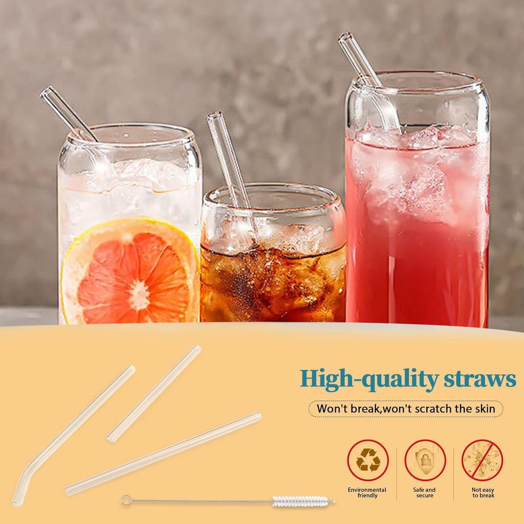 20 Pack Reble Glass Straws,6 Straight and 4 Bent and 6 Short Glass Straw with 4 Brushes,Perfect for Cocktail, Smoothies, Juice,